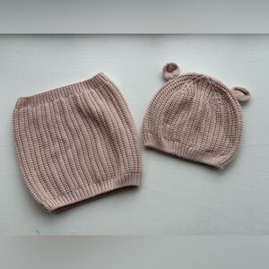 H&M Girls Light Pink Knit Hat and Matching Snood Set 4T/6X